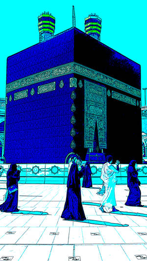 Blue And Cyan Kaaba Art Wallpaper