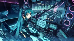 Blue Anime Aesthetic Desktop Hatsune Miku Recording Wallpaper