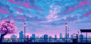 Blue Anime City Aesthetic Wallpaper