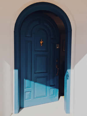 Blue Arched Open Door Wallpaper