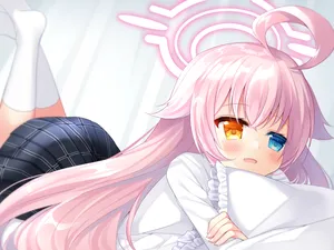 Blue Archive Takanashi Hoshino Comfortably Resting With Pillow Wallpaper