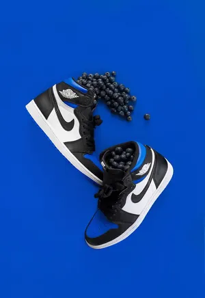 Blue Background Black White Sneakers Wallpaper