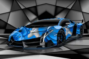 Blue Black Neon Lamborghini Artwork Wallpaper
