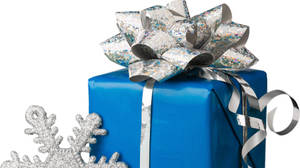 Blue Box Winter Snowflake Christmas Present Wallpaper