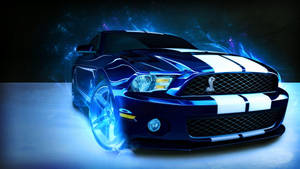 Blue Fire Car With Stripes Wallpaper