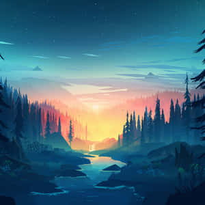 Blue Forest Art Ipad Wallpaper