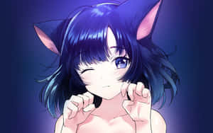 Blue Haired Anime Neko Girl Wallpaper