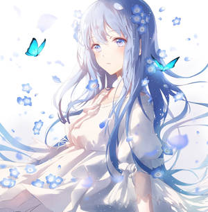 Blue-haired Girl With Butterflies Wallpaper