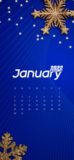 Blue January 2022 Snowflake Calendar Wallpaper