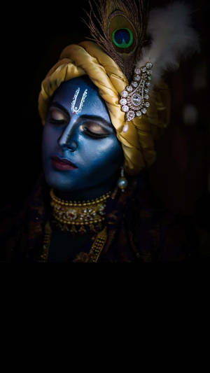 Blue Krishna 3d Black Background Wallpaper