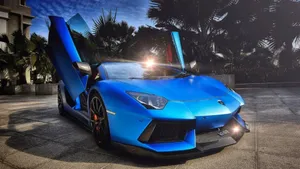 Blue Lamborghini Aventador Cool Exterior Wallpaper