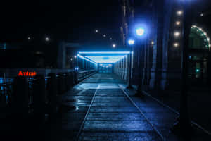 Blue Light Side Walk Night Street Wallpaper