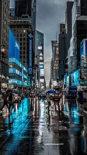 Blue Lights In New York Iphone Wallpaper
