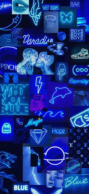 Blue Neon Aesthetic Collage Wallpaper
