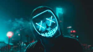 Blue Neon Smiling Mask In 4k Quality Wallpaper