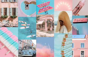 Blue Pink Aesthetic Laptop Collage Wallpaper
