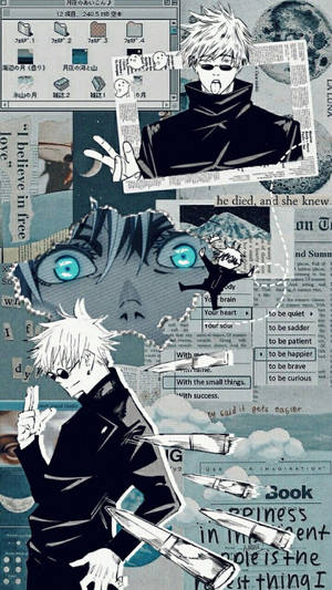 Blue Satoru Gojo Scrapbook Collage Jujutsu Kaisen Phone Wallpaper