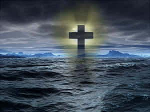 Blue Sea With Beautiful Cross Wallpaper