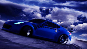 Blue Sports Car And Clouds Wallpaper