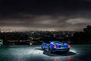 Blue Sports Car Night City Wallpaper