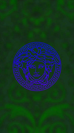 Blue Versace Logo On Green Background Wallpaper