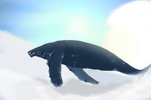 Blue Whale Floating In Clouds Wallpaper
