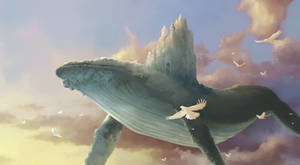 Blue Whale With Castle On Back Wallpaper