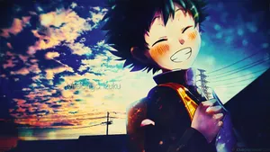 Blushing Smiling Deku Wallpaper