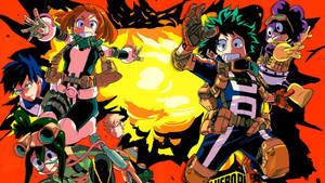 Bnha Characters Jumping Away Explosion Wallpaper