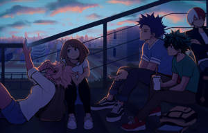 Bnha Characters Relaxing At Rooftop Wallpaper