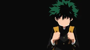 Bnha Minimalist Midoriya Holding Backpack Wallpaper