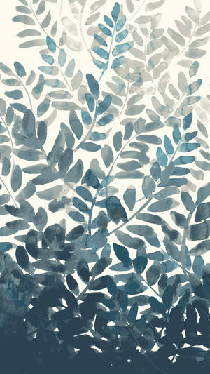 Boho Aesthetic Blue Watercolour Leaves Wallpaper