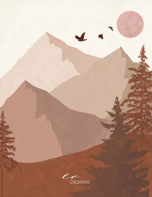 Boho Aesthetic Neutral Mountain Scenery Wallpaper