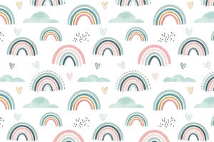 Boho Rainbow Hearts Clouds Wallpaper