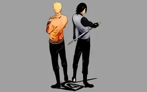 Boruto Naruto And Sasuke Facing Backwards Wallpaper