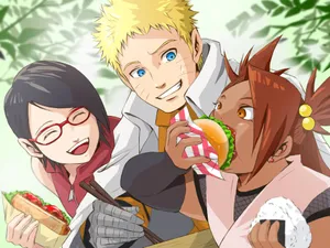 Boruto Naruto Chocho And Sarada Eating Wallpaper