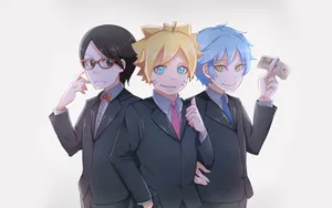 Boruto Sarada And Mitsuki In Formal Suits Wallpaper