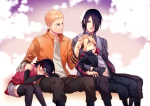 Boruto Sarada Naruto And Sasuke Relaxing Wallpaper