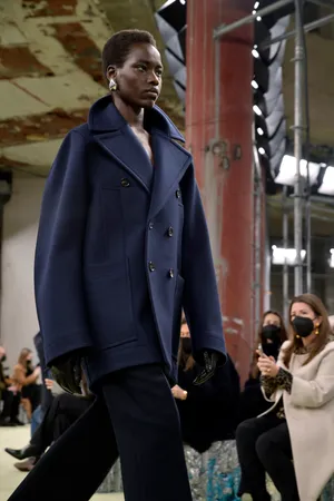 Bottega Veneta Model With Blue Coat Wallpaper
