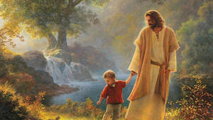 Boy Child Beside Jesus Christ Wallpaper