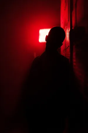 Boy Shadow Against Red Light Wallpaper
