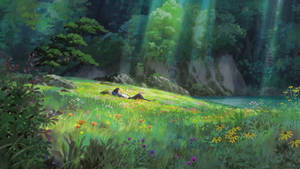 Boy Sleeping In Studio Ghibli Scenery Wallpaper
