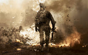 Brave Soldier Facing Down The Enemy In Call Of Duty Wallpaper
