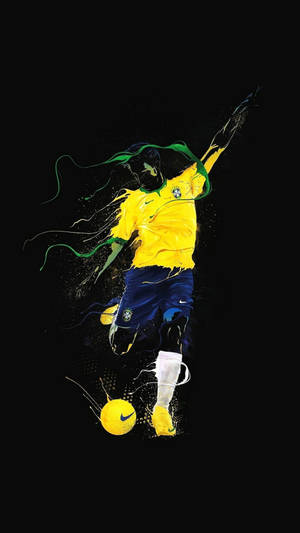 Brazil National Football Team Kicking Football Paint Art Wallpaper