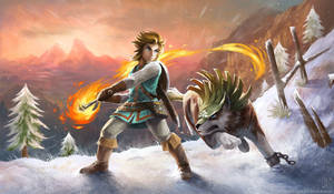 Breath Of The Wild Link And Wolf Artwork Wallpaper
