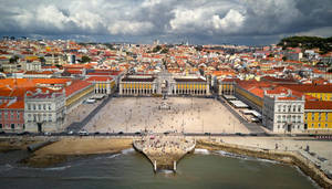Breathtaking Aerial View Of Praca Do Comercio, Lisbon Wallpaper