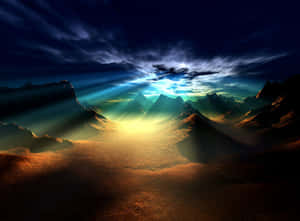 Breathtaking View Of A Mountain Range With Sunset Over A Valley Wallpaper