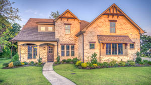 Brick Wall Beautiful House Trees Around Wallpaper