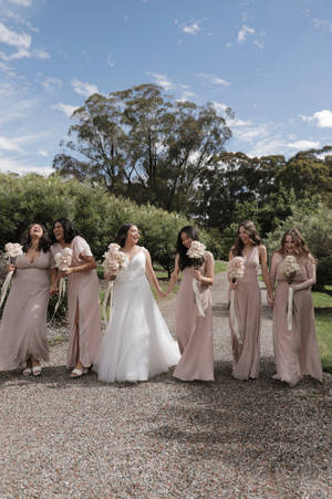 Bridesmaids In Beige Dresses Wallpaper