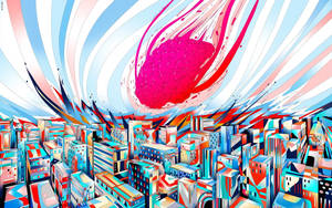 Bright And Trippy City Art Wallpaper